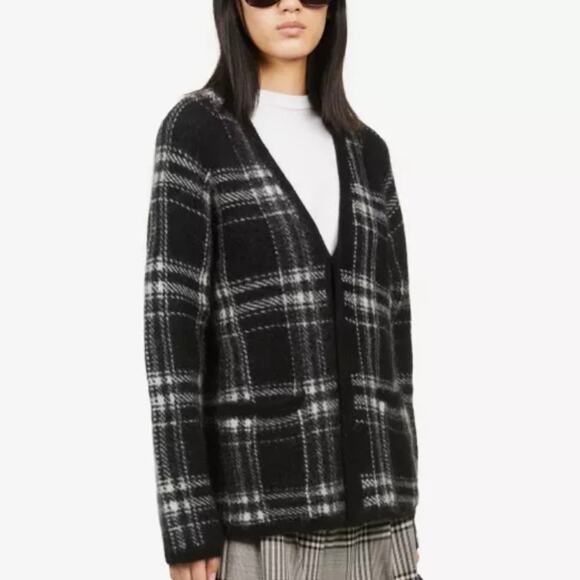 'S Max Mara Tartan V-neck Knitted Cardigan Black and White S - Picture 1 of 10